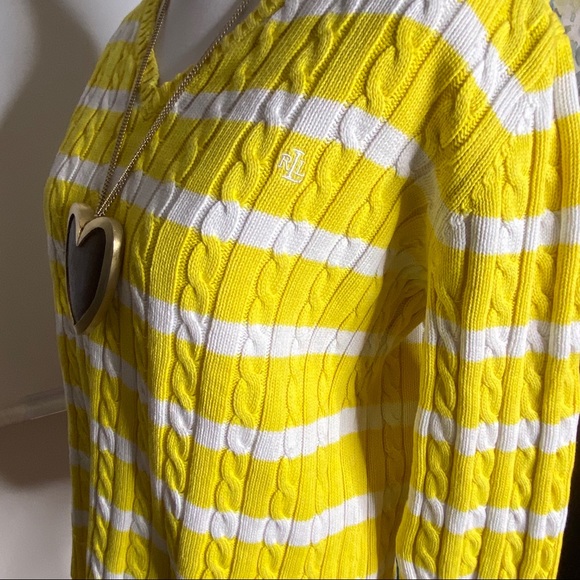 Lauren Ralph Lauren Yellow Cableknit  Sweater M - Picture 4 of 8